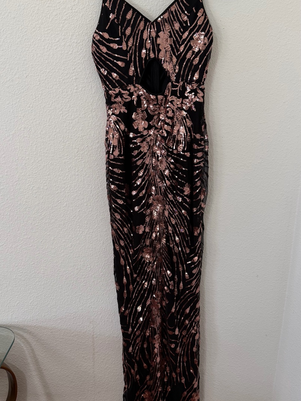 Black Sequin Maxi Dress with Rose Gold Accents - Picture 1 of 4